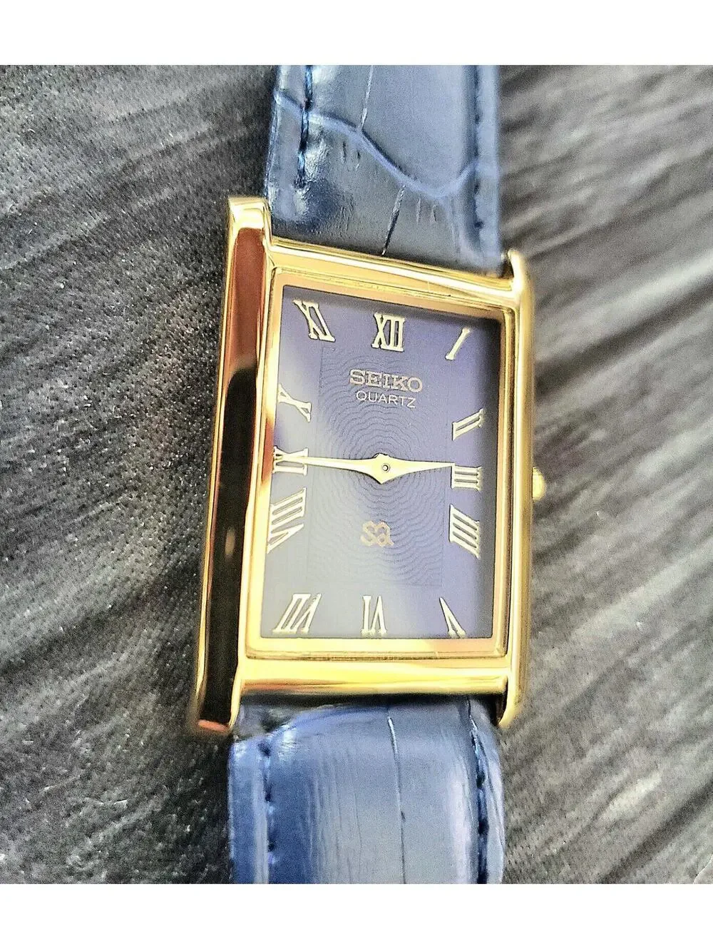 Rare Men's Gold Tank Watch Seiko Blue‎ Dial New Mvt & Batt